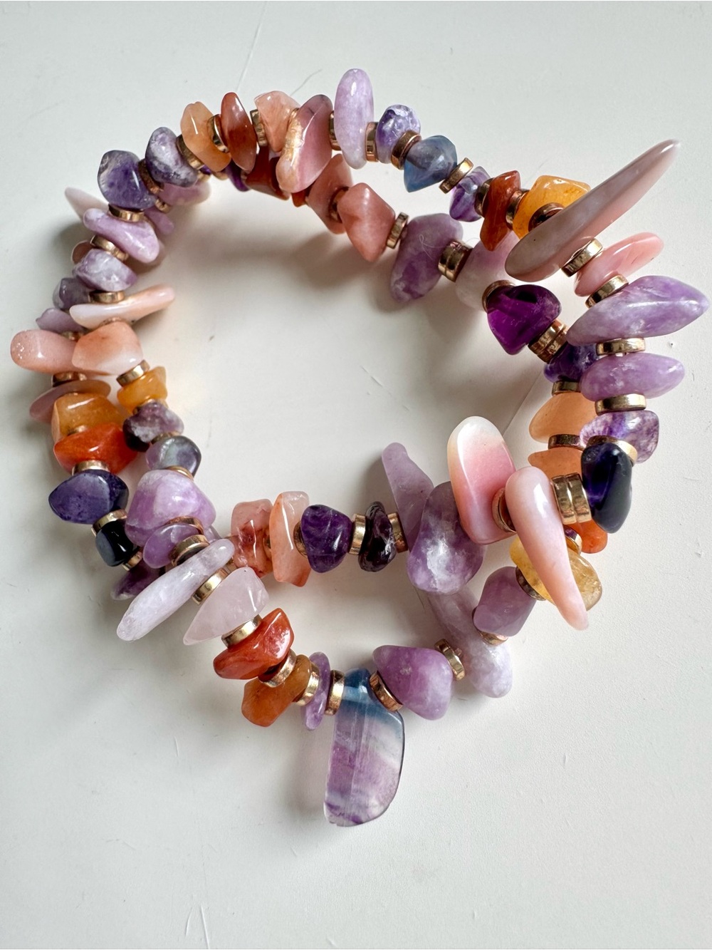 Multicolor Semi-Precious Chip Stretch Bracelet — Purple & Pink